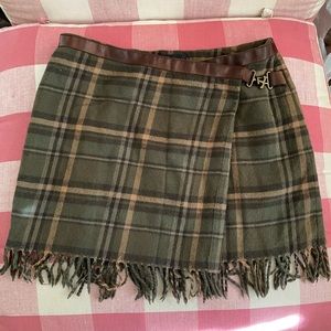 Ralph Lauren Mini Wool Wrap Skirt with Fringe Vintage 90s